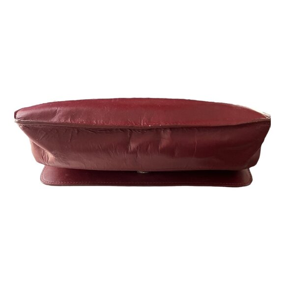 Adrienne Vittadini Genuine Leather Shoulder Bag – Burgundy with Embroidered Desi - Picture 3 of 6
